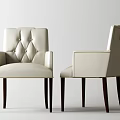 White Tufted Leather Upholstered Dining Chairs with Armrests and Dark Wooden Legs