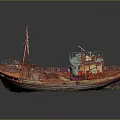 Old Rusted Orange Red Ship with Weathered Structure as Water Transport