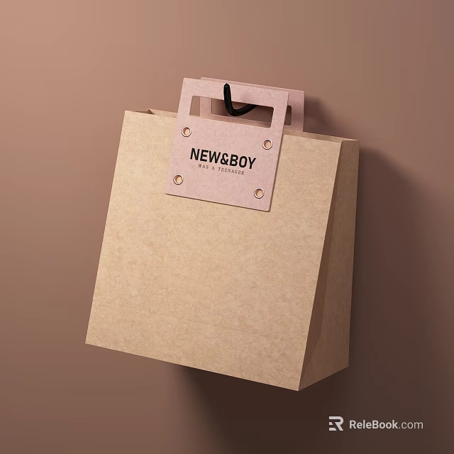 Beige Paper Shopping Bag With Pink Label Black Handle And NEWSBOY Established 2018 3d model 