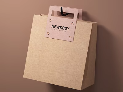 Beige Paper Shopping Bag With Pink Label Black Handle And NEWSBOY Established 2018 3d model