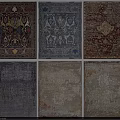 Different Pattern Square Rugs in Traditional and Modern Styles with Blue Red and Beige Tones