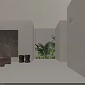 Serene Minimal Wabi Sabi Indoor Corridor With Neutral Plaster Walls Outdoor Plants And Warm Sunlight