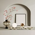 Elegant Decorative Ornament Set With Pink Flower Vase Frame Lamp And Gold Accents