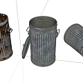 Old Metal Public Facility Trash Cans With Rusty Surfaces And Open Lids 3d model