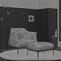 Zebra Striped Accent Chair With Matching Ottoman And Floor Lamp In Dark Wall Living Room 3d model