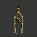 Golden Dinosaur Skeleton Model Standing On Black Background With Reflection