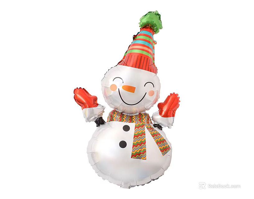 Snowman Shaped Decorative Balloon With Red Gloves Colorful Striped Scarf And Hat 3d model 