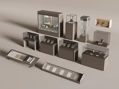 Modern Glass Door Display Shelves and Cabinets in Various Styles for Showcasing Items 3d model