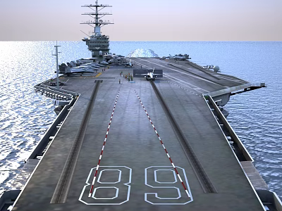 Aircraft Carrier Military Weapon On The Sea With Flight Deck And Number 89 3d model