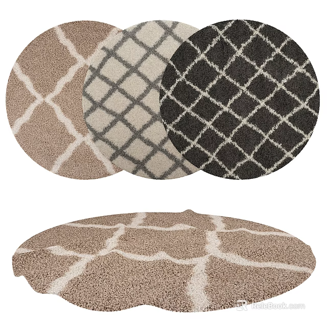 Soft Round Rugs In Brown Gray Black With Diamond Pattern Design For Home 3d model