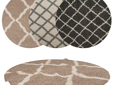 Soft Round Rugs In Brown Gray Black With Diamond Pattern Design For Home 3d model