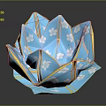 Blue Lotus Shaped Decorative Household Item with White Floral Patterns and Gold Trim