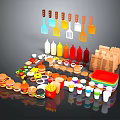 Colorful Plastic Fast Food Models With Burgers Fries Utensils And Containers