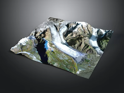 Realistic 3D Terrain Model With Snowy Mountains Glaciers And Blue Lake 3d model