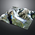 Realistic 3D Terrain Model With Snowy Mountains Glaciers And Blue Lake