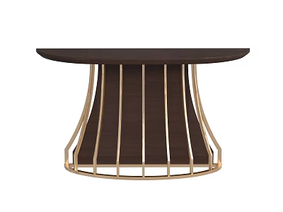 Modern Console Table With Dark Wood Tabletop And Gold Metal Frame Structure 3d model