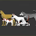 Colorful Cartoon Dog Models With Various Breeds And Reflections On Black Background