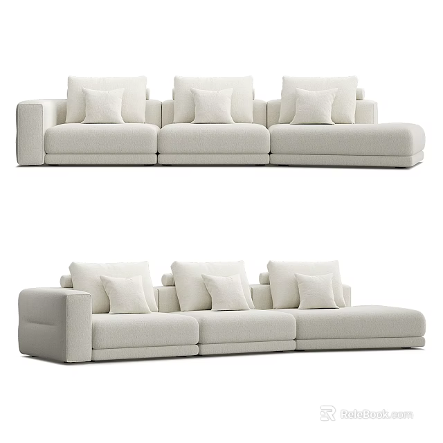 Modern Beige Sectional Sofa Set With Multiple Cushions And Comfortable Design 3d model