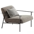 Modern Leisure Chair With Beige Fabric Cushion And Black Metal Armrest Frame