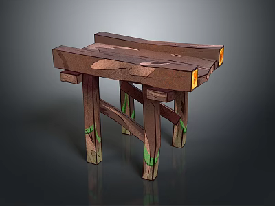 Artistic Wooden Furniture Table Featuring Curved Top And Green Accent Legs 3d model