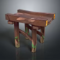 Artistic Wooden Furniture Table Featuring Curved Top And Green Accent Legs