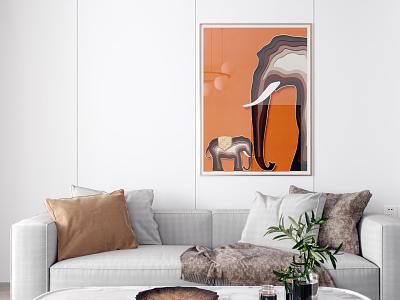 Modern Animal Painting Elephant Hanging Picture Combination 3d model