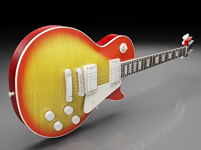 Vibrant Sunburst Electric Guitar With White Pickguard Knobs And Strings 3d model