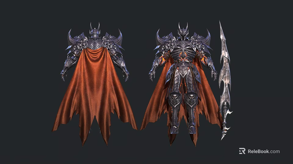 Group of Warriors in Intricate Armor with Red Capes and Sword Design 3d model 