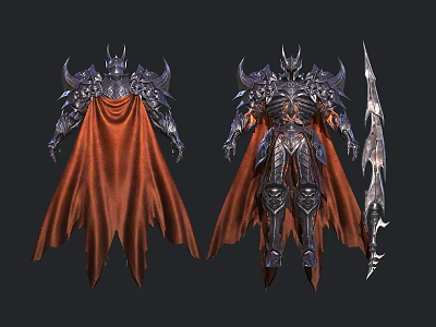 Group of Warriors in Intricate Armor with Red Capes and Sword Design 3d model