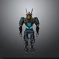 Futuristic Robot With Glowing Blue Lines Yellow Helmet And Black Armor Design
