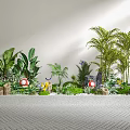 Creative Garden Miniature Setup With Various Green Plants Palm Trees Decorative Stones And Small Lanterns