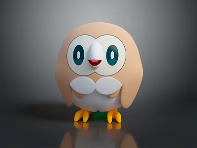 Cute Cartoon Owl Figure With Round Design Big Eyes Red Beak And Light Brown Body 3d model
