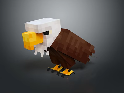 Pixel Art Flying Animal Eagle with White Head Yellow Beak Brown Body and Yellow Talons 3d model