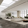 Modern Lounge Area Interior Design With Sofa Bench Chandelier And Floor To Ceiling Windows