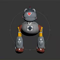Futuristic Silver Metallic Robot Dog 3D Model with Blue Red Details Yellow Joints