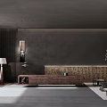 Modern Hotel Lobby Interior Design With Gray Walls Wooden Bench Hanging Lamps And Green Plant