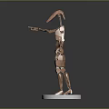 Brown Mechanical Robot Character Standing On White Base With Articulated Joints