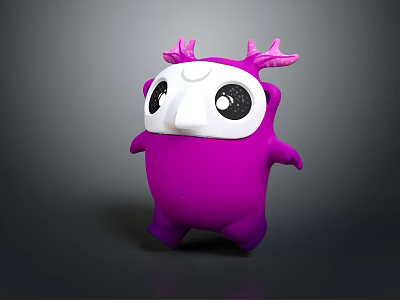 Cute Purple Cartoon Character Creature With Big Eyes And Pink Horns 3d model