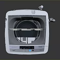 White Compact Desktop Computer With Open Lid Control Panel And Warning Label Cable