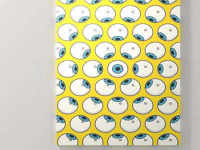 Vibrant Yellow Background Wall Decor With White Circles And Blue Eye Patterns 3d model