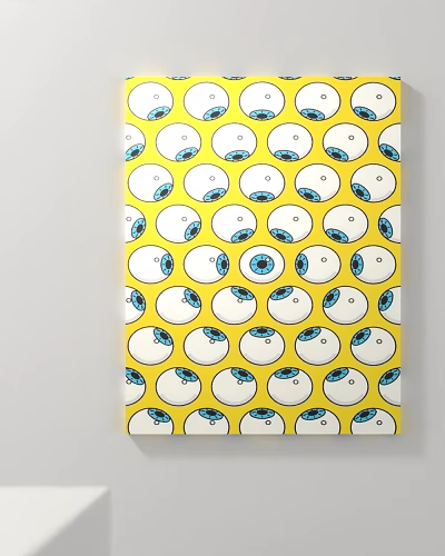 Vibrant Yellow Background Wall Decor With White Circles And Blue Eye Patterns 3d model