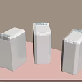 Three White Washing Machines Against Light Pink And Beige Geometric Background