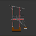 Roofed Industrial Metal Structure With Red Pillars Platform Staircase And Pedestals