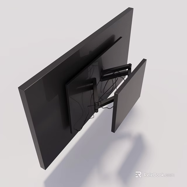 Modern Black Wall Mounted Television With Bracket And Rear Cables 3d model 