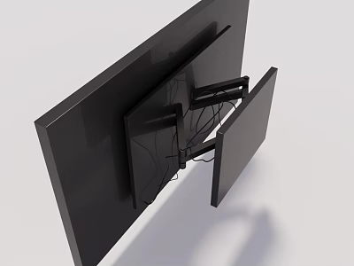 Modern Black Wall Mounted Television With Bracket And Rear Cables 3d model