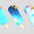 Colorful Galaxy Popsicles with Blue Blue-White and Blue-Purple Gradient Topped with Golden Stars