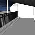 Modern Architectural Structure Design With White Walls Curved Blue Roof And Black Door