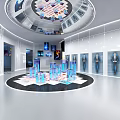 Modern Digital Exhibition Hall With Large Interactive Screen And Illuminated Display Platforms 3d model