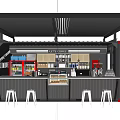 Container Coffee Shop Building Interior With Bar Counter Stools And Lighting 3d model