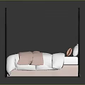Modern Black Metal Four Poster Bed With White Sheets Pink Blanket And Striped Pillows